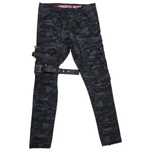 Smugglers Moon Men’s Black Camo Jeans 32W/32L Military Straps Designer stacked